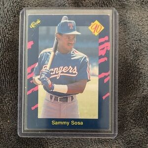 Classic Baseball Card with Blue and Pink Accents